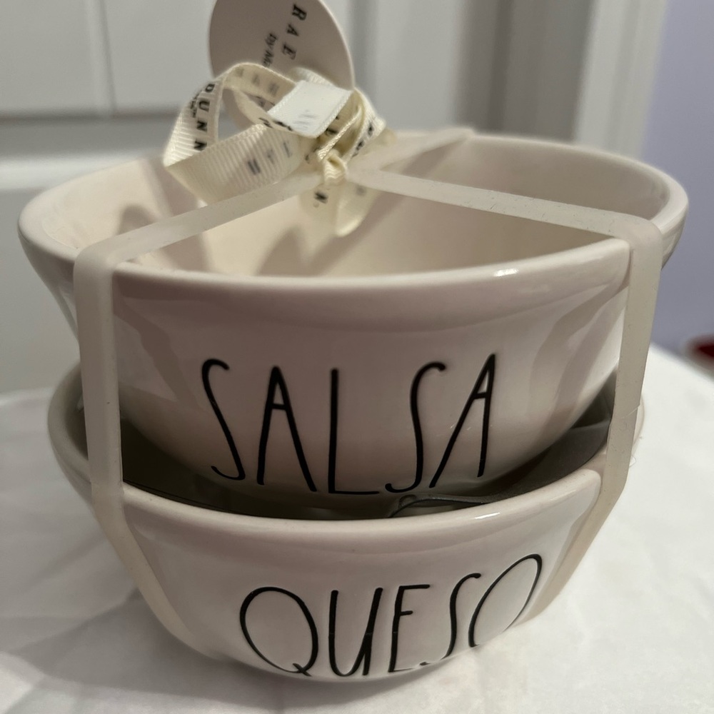 Rae Dunn taco night bowls SALSA QUESO